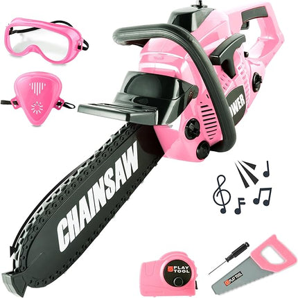 Toy Choi's Kids Toy Chainsaw - Pretend Play Construction Tool Electric Chainsaw Toy for Kids , Toy Tool Set Outdoor Gardening Play, Pink Toys for Girls 3-5 +