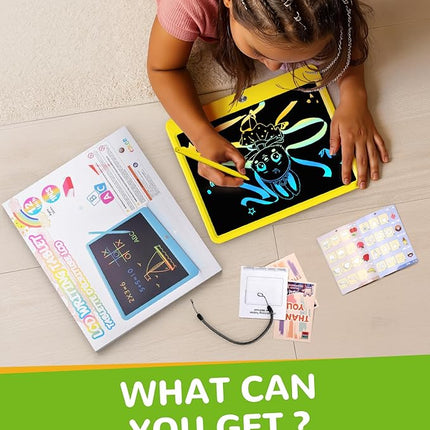 KOKODI LCD Writing Tablet, 12 Inch Colorful Toddler Doodle Board Drawing Tablet, Erasable Reusable Electronic Drawing Pads, Educational and Learning Toy for 3-6 Years Old Boy and Girls(Yellow)