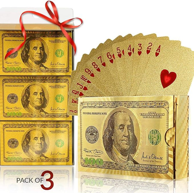 Magic Kiss Waterproof Gold and Silver Foil Poker Playing Cards, Deck of Plastic Playing Cards Gift (Gold 3 Decks)