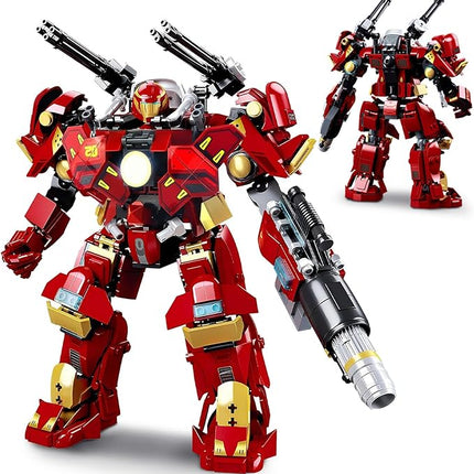 Mech Robot Transforming Building Blocks Set for Adults, Red City Protector Mecha Model Action Figures, Cool Creative Robots STEM Toys Gift for Teens Boys, 588 Pieces