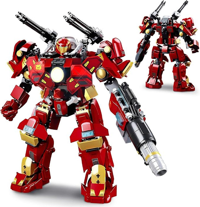 Mech Robot Transforming Building Blocks Set for Adults, Red City Protector Mecha Model Action Figures, Cool Creative Robots STEM Toys Gift for Teens Boys, 588 Pieces