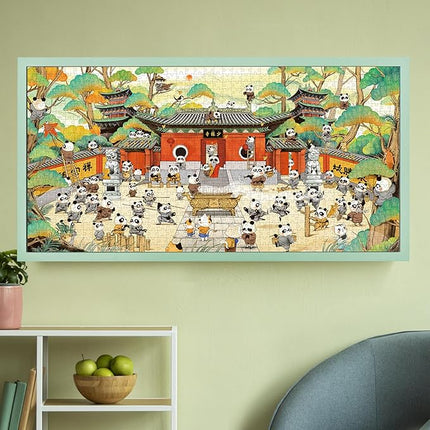 MOMIBOOK Puzzles for Adults 1000 Pieces Jigsaw Puzzles of Panda Shaolin Temple, Painting Image Chinese Difficult Challenging Hard Impossible Puzzle Unique Funny Party Christmas Birthday Gifts