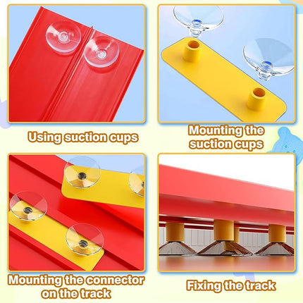 Race Track, Flex Track 12.8 Ft Starter Set, Car Truck Track Compatible with Hot Wheels and Diecast 1/64th Cars, Classic Long Roll Up Race Track with 4 Cars and 12 Suckers, Gifts for Kids Toddlers