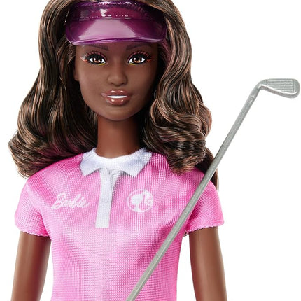 Barbie Golf Player, Brunette, Fashion Doll in Pink Golf Outfit, A Dress That Can Be Off with Sun Visor and Golf Club, JCR69