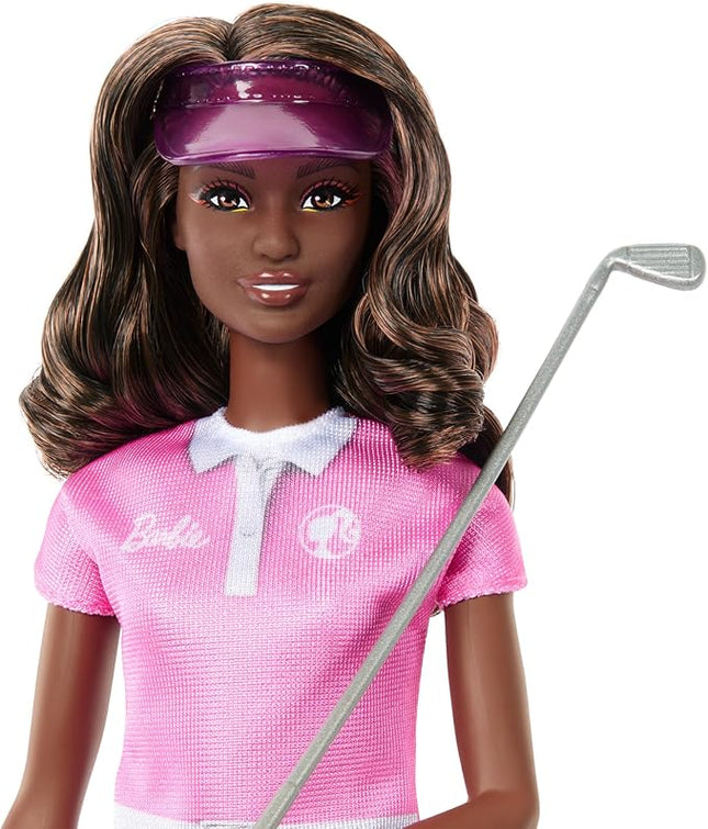 Barbie Golf Player, Brunette, Fashion Doll in Pink Golf Outfit, A Dress That Can Be Off with Sun Visor and Golf Club, JCR69