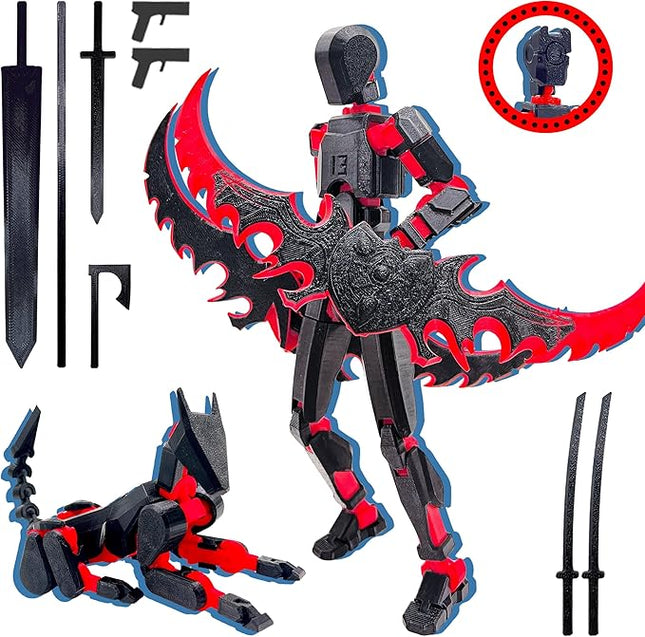 T13 Action Figure Set (Assembly Completed),Dummy 13,Titan 13 Action Figures,3D Printed Toys Multi-Jointed Movable (Black/Red)