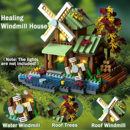 3 Mini Wooden Cabins Micro Building Blocks Toy Set, A-Frame House-Mountain Treehouse-Windfall Architecture Kit Compatible with Lego, Natural Construction Collection Gift for Adult, Teen(2000+PCS)