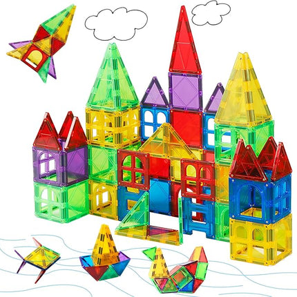 MAGBLOCK Magnetic Tiles for Kids, 66PCS Magnet Tiles Building Blocks Construction Toys Incorporating Magnets for Toddlers, Magnetic Blocks Learning Toys Gift for 3+ Year Old Boys and Girls