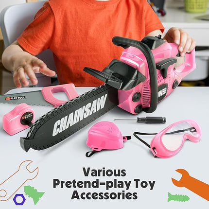 Toy Choi's Kids Toy Chainsaw - Pretend Play Construction Tool Electric Chainsaw Toy for Kids , Toy Tool Set Outdoor Gardening Play, Pink Toys for Girls 3-5 +