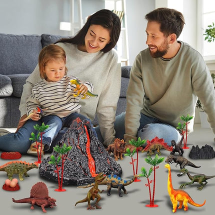 Large Volcano Set with 9 Realistic Dinosaur Action Figures for Kids 2 3 4 5 6 8 10 Years, Simulated Volcanic Eruptions w/Sounds, Volcano Can Store Dinos, Gift for Toddlers Boys & Girls