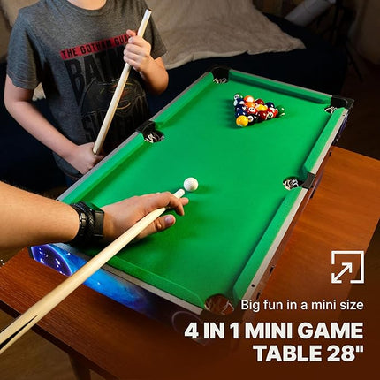 4 in 1 Mini Game Table 28"– Multi Game Table for Adults and for All Family Mini Air Hockey Table, Mini Ping Pong Table, Foosball Table, Pool Table - Tabletop Game