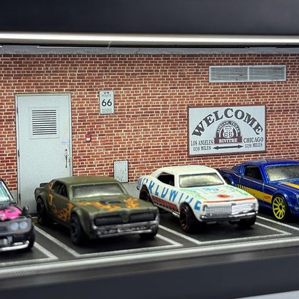 1/64 Model Car Display Case - Compatible with Hot Wheels Matchbox Mini GT Diecast Cars,Acrylic Box for Toy Cars Display Décor and Storage,Stackable Garage Diorama with LED Lights(1T-RedBrick)