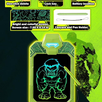 LCD Writing Tablet for Kids 10 Inch Green Giant Power Hero for Toddler 3 4 5 6 - Paint, Doodle Board, Drawing Pad - Travel Toys, Road Trip Car Activities, Birthday Christmas Gift Boys & Man