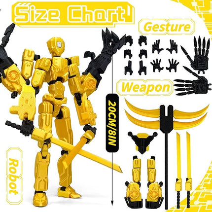 8Inch T13 Action Figure Assembly Completed,3D Printed Multi-Jointed Movable Toy Nova 13 Action Figures Desktop Decorations for Game Lovers Toy (Yellow)