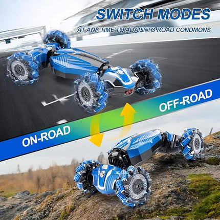 RC Stunt Car, 2.4GHz 4WD Drive Remote Controlled Gesture Sensor Toy Car, Hand Remote Control car with 360° Flipping Light and Music, Children's Toys for Boys and Girls Aged 5-13