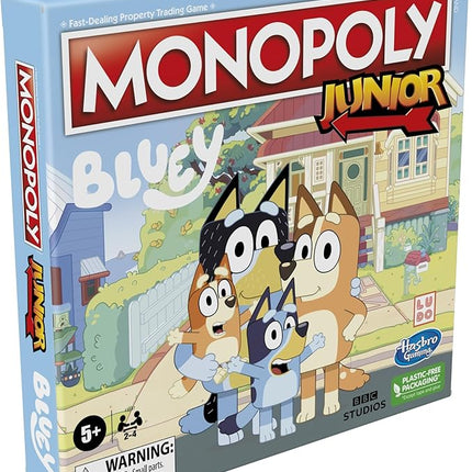 Hasbro Gaming Monopoly Junior Bluey Edition Board Game | Kids Play as Bluey, Bingo, Mum & Dad for Girls & Boys | Ages 5+ (Amazon Exclusive)
