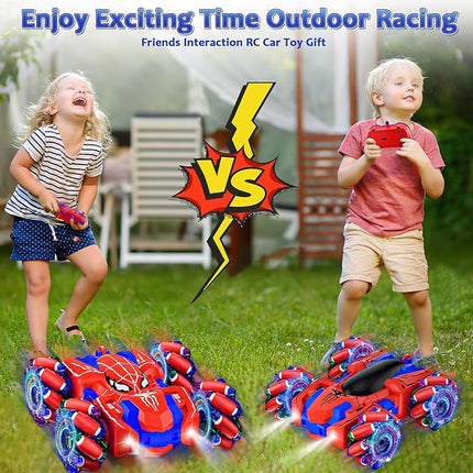 Spider Remote Control Car for Boys, Rechargeable RC Cars Toys with Cool Lights, 2.4Ghz Double Sided Drift RC Stunt Cars, 360°Rotating 4WD Off-Road Race Car for 4-6 6-12 Boy Kids Gifts