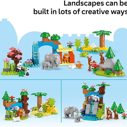 LEGO DUPLO Town 3 in 1 Wild Animal Families Building Toy Playset - Preschool Learning and Educational Animal Toy for Toddlers, Boys and Girls, Ages 2+ - with 10 Animal Figures - Baby Gift Idea - 10446
