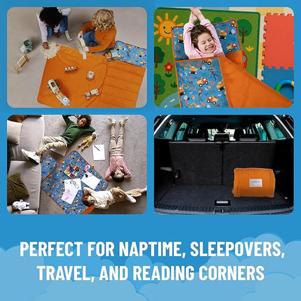 Jay Franco Kids Nap Mat with Embedded Pillow & Blanket – Soft 46"x20" Microfiber Sleeping Bag with Name Tag & Handle