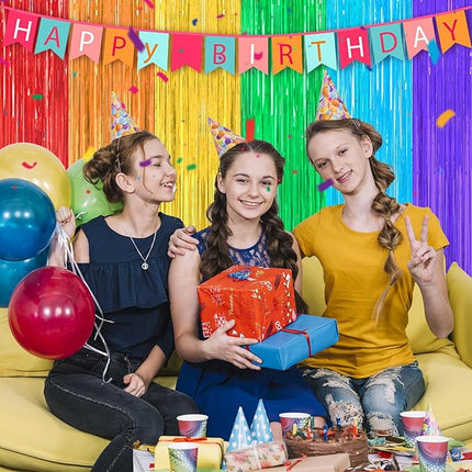 2 Pack Rainbow Foil Fringe Curtains Streamers Party Decorations 3.3 x 8.2 ft, Tinsel Curtain Fringe Backdrop for Parties, Door Fringe Birthday Streamers, Barbie Backdrop Birthday Party Decorations