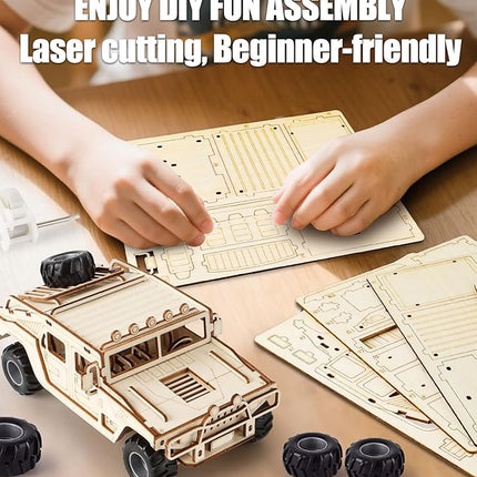 3D Wooden Puzzles Model Car Kits to Build for Adults, DIY Off-Road Car Building Kits, Brain Teaser Pull Back Toys, Gift for Men Boys on Birthday/Christmas Day