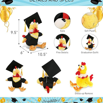 DolliBu Yellow Rooster Graduation Plush Toy - Super Soft Rooster Graduation Stuffed Animal Dress Up with Gown and Cap with Tassel Outfit - Reward Celebration Grad Gift - 10.5 Inch