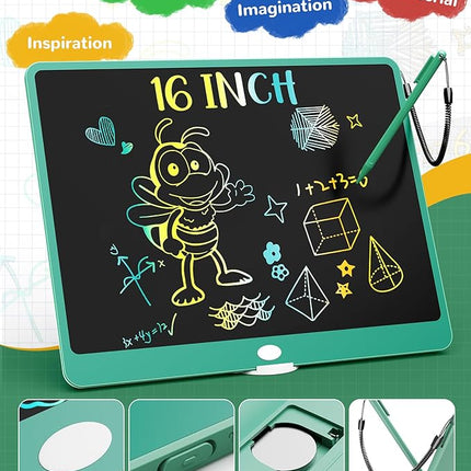 KOKODI LCD Writing Tablet, 16 Inch Colorful Toddler Doodle Board Drawing Tablet, Erasable Reusable Electronic Drawing Pads, Educational and Learning Toy for 3-6 Years Old Boy and Girls(Green)