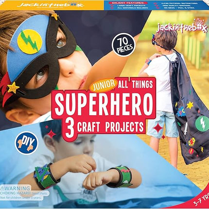 jackinthebox Superhero DIY Dress up Art and Craft Kit | Make a Cape, Mask and Cuffs | Best Gift for Boys Ages 5 6 7 8 Years | 3 Craft Projects in 1 Box