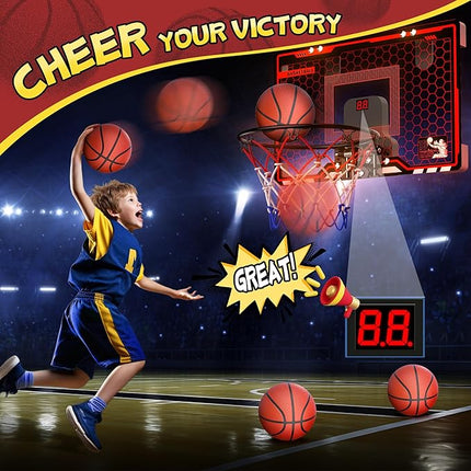 HopeRock Indoor Basketball Hoop for Kids, Over The Door Mini Basketball Hoops, with LED Light, Scoreboard, Birthday Toys Gifts for 5 6 7 8 9 10 11 12+ Year Old Boys