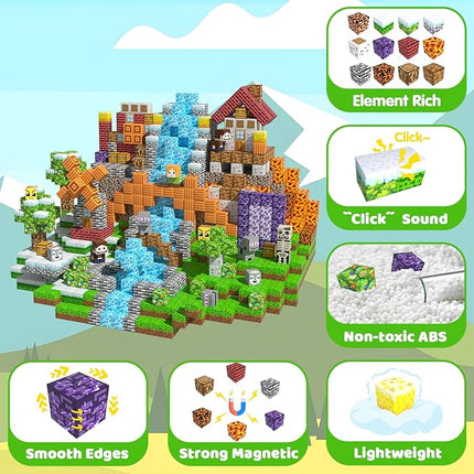 208PCS Magnetic Blocks for Kids 4-8, Magnetic Building Blocks Cubes, Stacking Magnetic Building Tiles Toys for Kids Toddlers Boys Girls Ages 3 4 5 6 7 8-12 Birthday Gifts