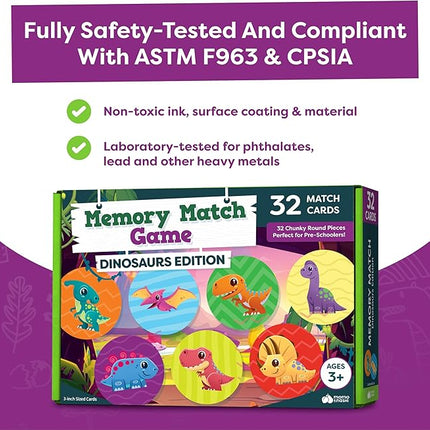 Momo & Nashi Dinosaur Toys for Kids 3-5 Matching Game - 32pc Dinosaur Games for Kids Memory Game - Kindergarten Preschool Educational Toys - Gifts for 3 Year Old Boys & Girls