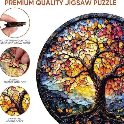 Wooden Puzzles for Adults 500 Pieces, Glass Tree Jigsaw Puzzles for Kids, 16.5x16.5in, Royal, Unique Shape Adult Puzzles, Irregular Creative for Adults Family Game