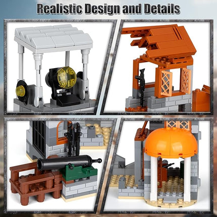 Finger Rock Military Base Building Block Set, WW2 Army War Accessories Kits, Defence Base Guard Tower Guns Weapons Building Block Toy for Teens 14+