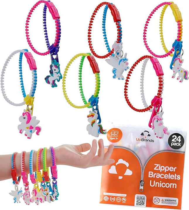 UpBrands Unicorn Zipper Bracelets Bulk Set – Party Kit for Kids, Goodie Bags, Piñata Filler, Fidget Friendship Bracelets for Valentine’s Box