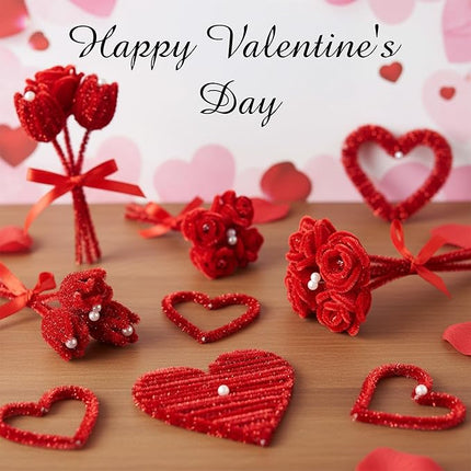 Caydo 200 Pieces Glitter Red Pipe Cleaners,Thick Fluffy Chenille Stems, Pipe Cleaner Crafts for Arts & Crafts, Perfect for Making Animals, Flowers, and Valentine's Day Decorations