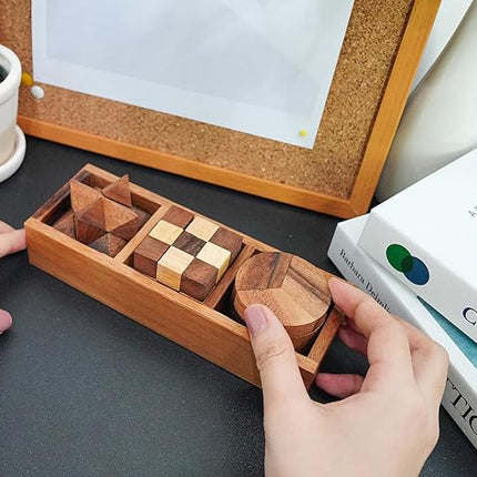BSIRI 3-in-One Puzzle Set - Challenging Brain Teasers and 3D Puzzles for Adults, Interlocking Games for IQ Test, Ideal for Patio Decor and Unique Gift for Chismas and Birthday, Small size