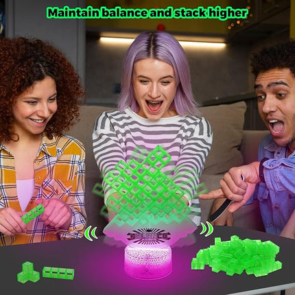 FAVANTIME 32pcs LED Stacking Game Tetra Balance Tower Stacking Blocks Board Games for 1-4 Players Family Games for Kids, Adults, Party, Travel Team Building Blocks Toys