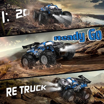 Remote Control Car, All-Terrain Remote Control Truck for Boys, Rechargeable Rc Truck with LED, 1:20, 10KM/H, 2 Motors, 2.4GHZ, Speed Friendly, Sturdy, Rc Cars for Christmas, Kids, Beginner