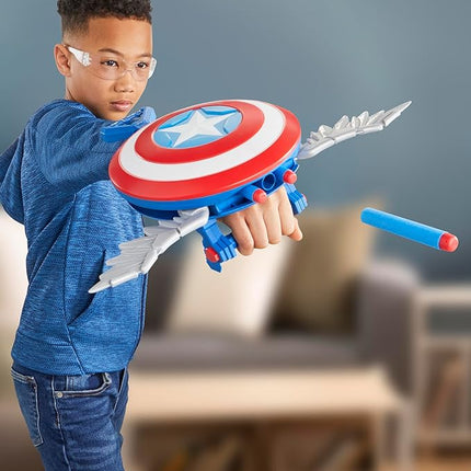 Marvel Studios Captain America Brave New World NERF Skyshot Blaster, Shield Roleplay Toy, Super Hero Toys for Kids 5 and Up