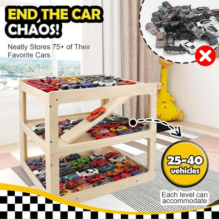 Display Case for Hot Wheels Garage & Matchbox Cars, 1/64 Scale Diecast Toy Car Garage, Storage Case for Hot Wheels, Parking Garage Diorama Toy Car Parking Car Ramp