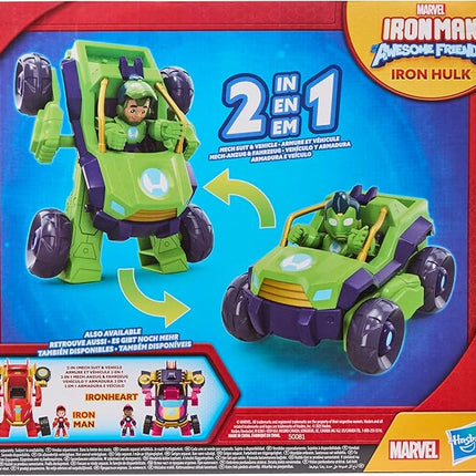 IRON MAN AND HIS AWESOME FRIENDS Marvel 2-in-1 Mech Suit & Vehicle, Action Figure & Toy Vehicle Set, 3-Inch-Scale Super Hero Toys, Ages 3+