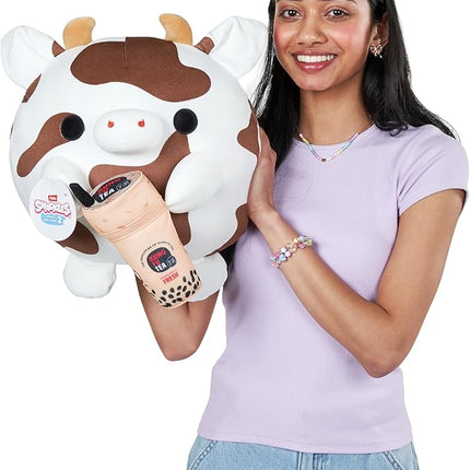 Snackles Series 2 14-inch by ZURU Cuddly Squishy Comfort 14-inch Plush with Licensed Snack Brand Accessory (Cow&Kung Fu Tea Bubble Tea)