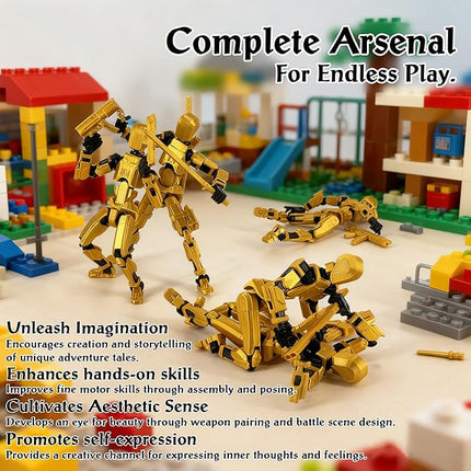 Gatling Gun T13 Titan 13 Action Figure Set【Assembled】, Robot Action Figure 3D Printed robo 13 Action Fidget Toys Dummy Figure Articulated, Lucky 13 for Collectors Desktop Decorations (Golden-Black)