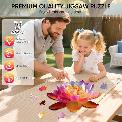 Wooden Puzzles for Adults 493 Pieces, Lucky Lotus Jigsaw Puzzles, Adults Puzzles, Best Gifts for Puzzle Lover, Family Brain Game, 14.6x19.7 inch