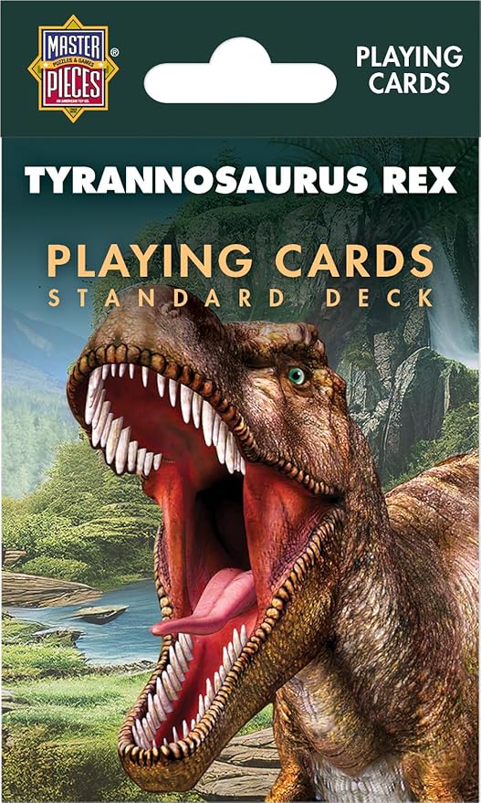 Masterpieces T-Rex Playing Cards Deck - Dinosaur Themed Standard 54 Card Deck, Unique T-Rex Face Cards & Jokers, Retro Style, for Families & Adults