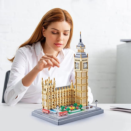 Real Architecture London Elizabeth Tower Big Ben Micro Building Blocks Set for Adults 6473 PCS - World Famous Architectural Model Gifts for Teens Kids Age of 14+