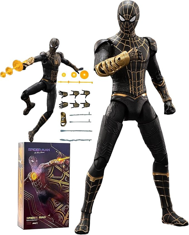No Way HomeSpiderman Action Figures-7 Inch All Joints Movable Exquisite Collection Model Gift (Black & Gold)