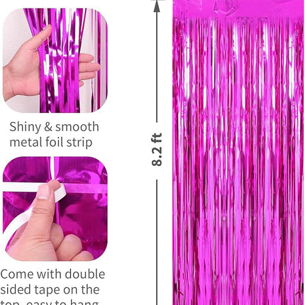 2 Pack Hot Pink Foil Fringe Curtains Streamers Party Decorations 3.3 x 8.2 ft, Tinsel Curtain Fringe Backdrop for Parties, Door Fringe Birthday Streamers, Photo Booth Backdrops, Party Decor