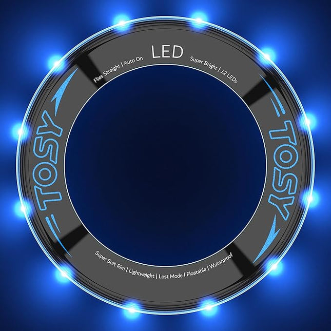 TOSY Flying Ring - 12 LEDs, Super Bright, Lost Mode, Auto Light Up, Camping Essentials for Kids/Teens/Boy/Girl, Safe & Soft, Waterproof, Pool/Beach Games, Lightweight Toy, 2-Pack (Blue)