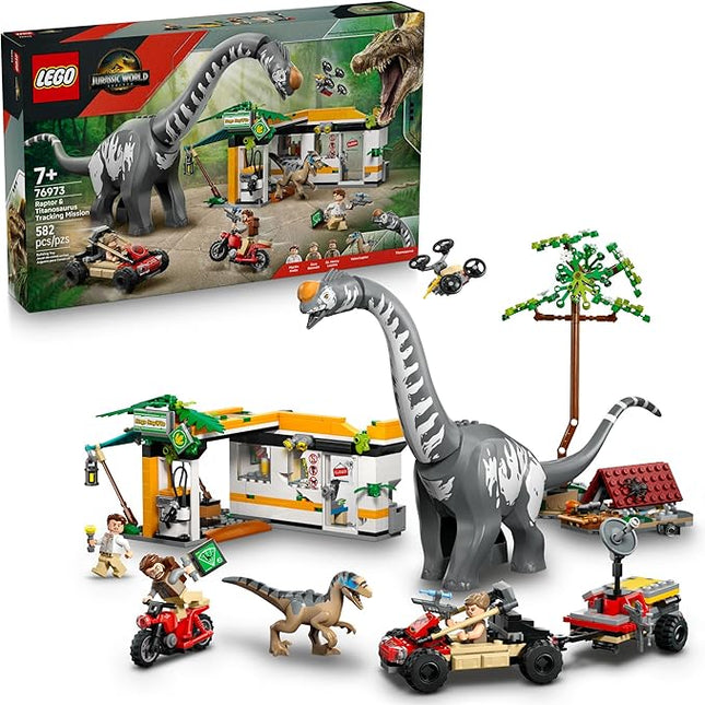 LEGO Jurassic World Raptor & Titanosaurus Tracking Mission Kids Toy - Building and Learning Toy for Pretend Play - Dinosaur Action Figures for Boys & Girls, Ages 7+ - Gift Idea for Birthdays - 76973